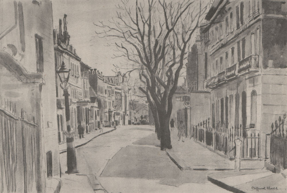 CHELSEA. Cheyne Row, by Clifford Hall 1947 old vintage print picture